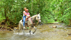 Horseback riders crossing a river at Vista Los Sueños, Herradura