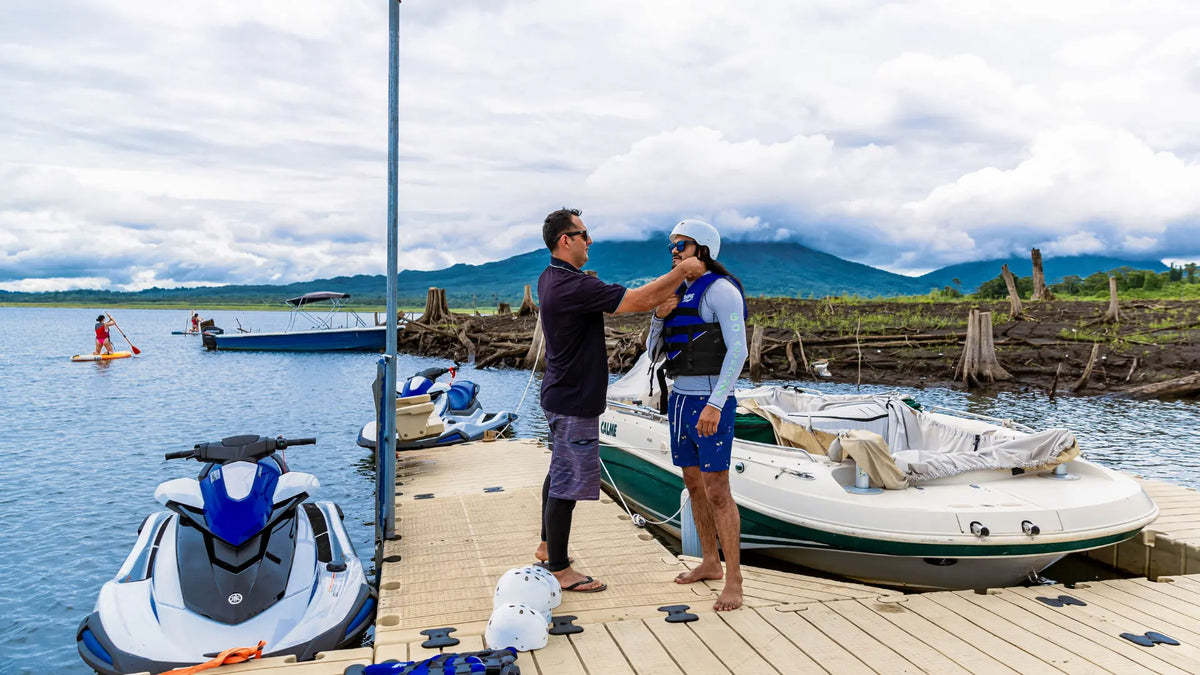Jet ski safety briefing on the dock at Lake Arenal