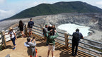 Viewing area at the Poás volcano crater, Poás National Park, Alajuela, Costa Rica.