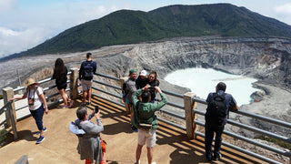 Viewing area at the Poás volcano crater, Poás National Park, Alajuela, Costa Rica.