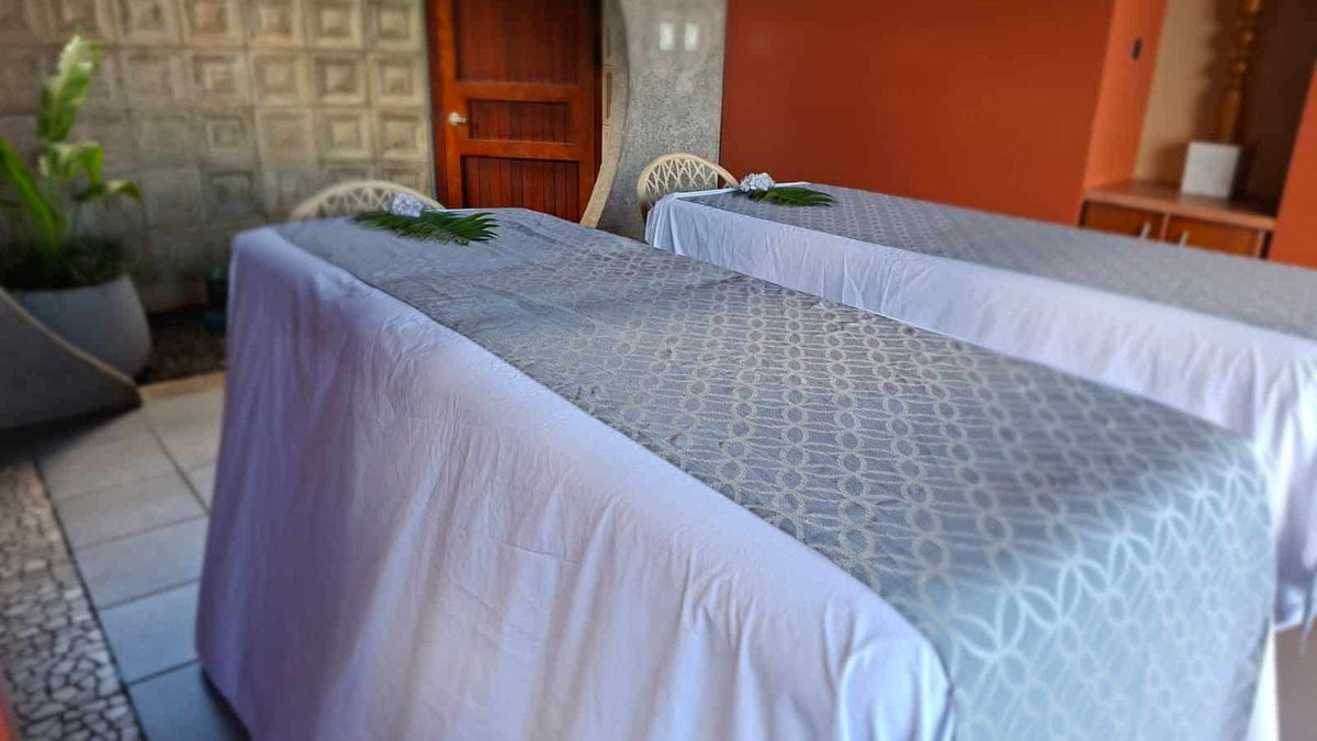 Massage beds inside an Ayura Spa treatment pavilion at Xandari