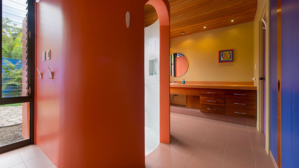 Bathroom and garden entrance of a Prima Plus Villa at Xandari Resort